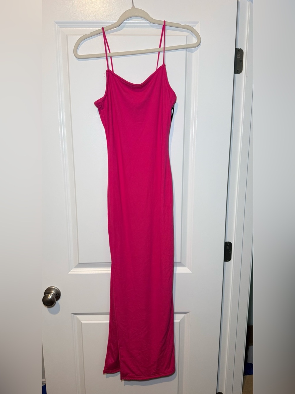 Sleek Hot Pink Maxi Slip Dress with Thin Straps
